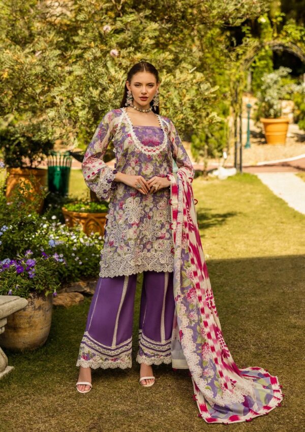 ELK-02A Periwinkle | Print Chikankari Lawn Edit'25 BY ELAF