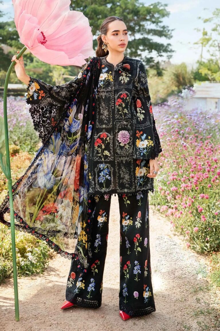 MPT-2511-B | M.Prints Lawn Print Embroidered 3PC | MARIA B
